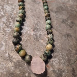 Rose quartz and turquoise choker